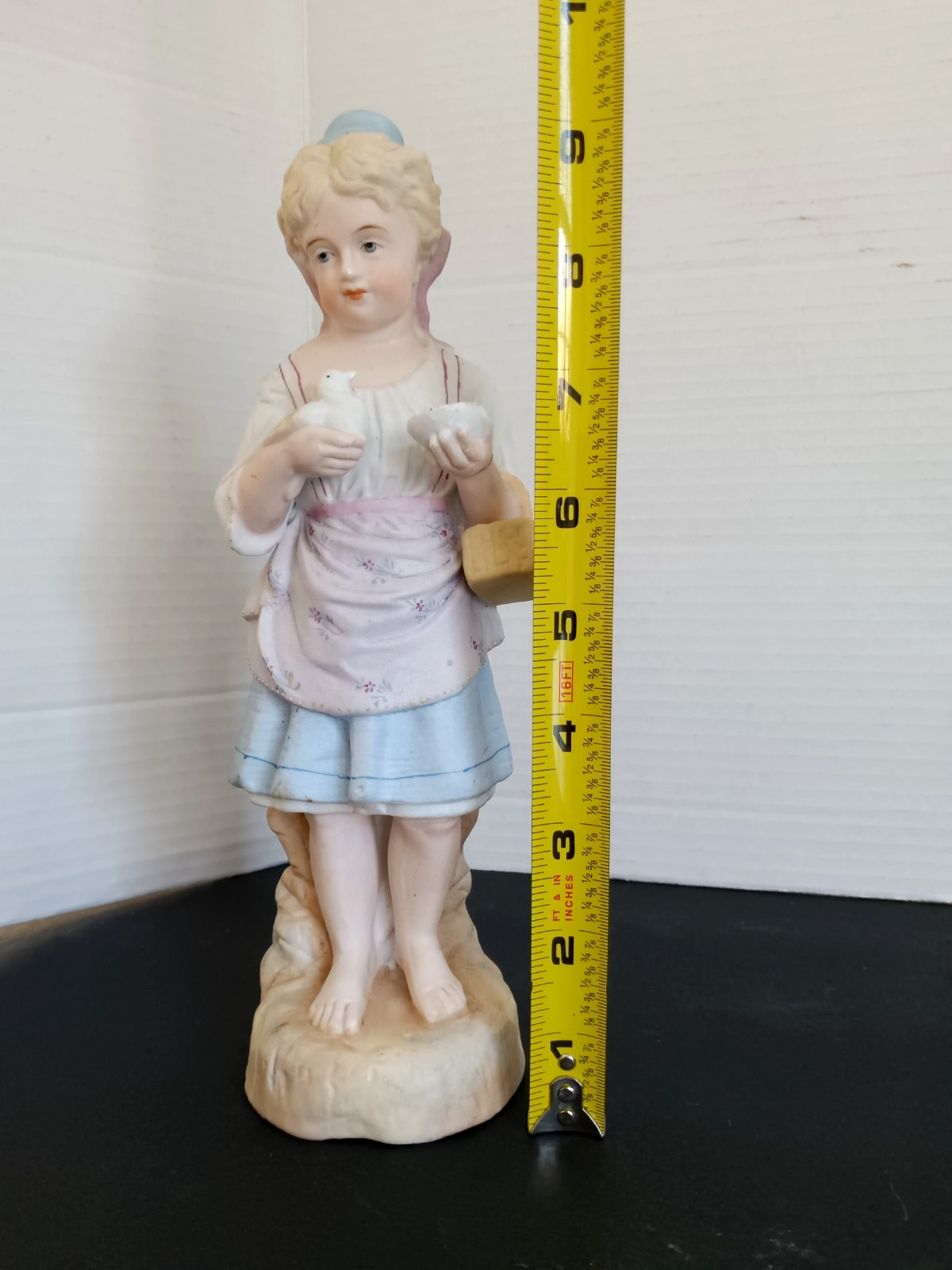 Vintage Woman With Bird Figurine #47 Porcelain Bisque 9″ Homesetead Farmhouse