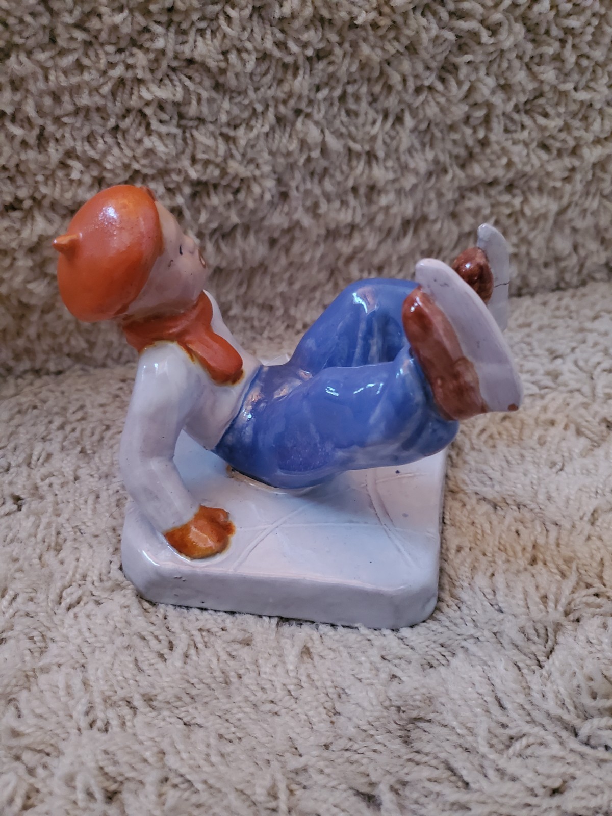 Moterice 1959 Slovenian Red Pottery Ice Skater Figurine *READ*