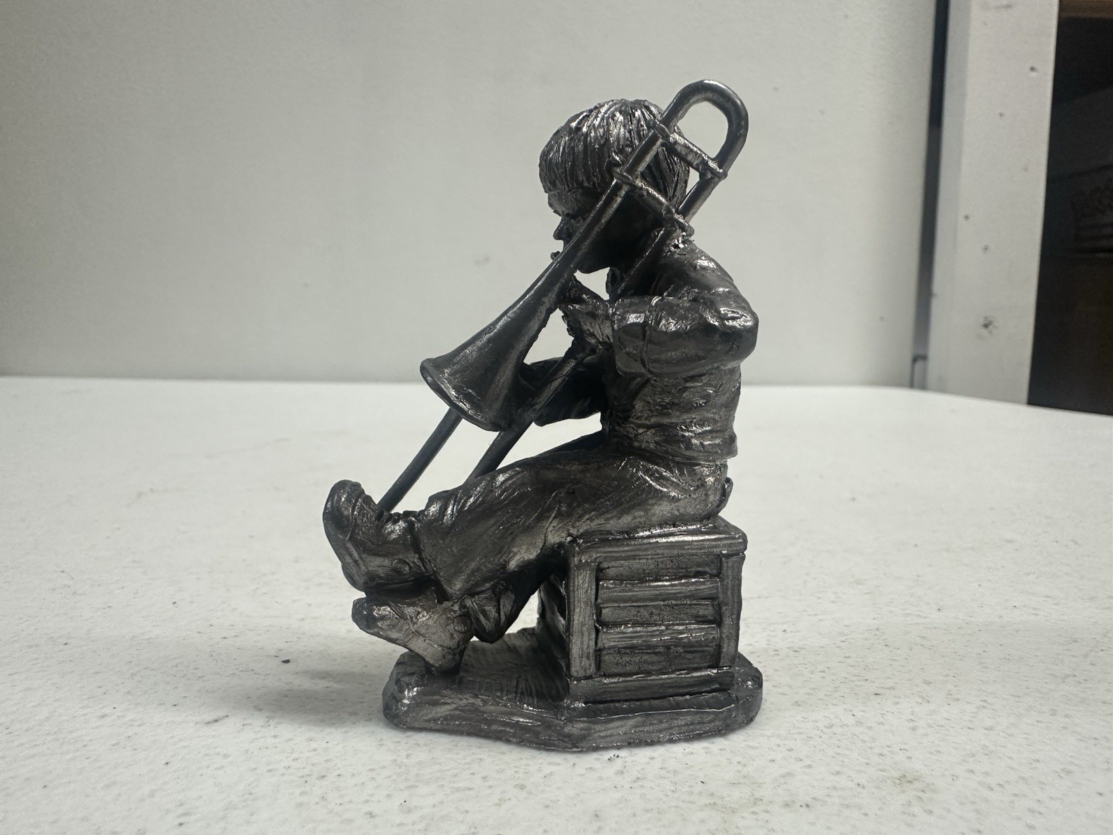 Young Boy Playing Trombone Pewter Figurine