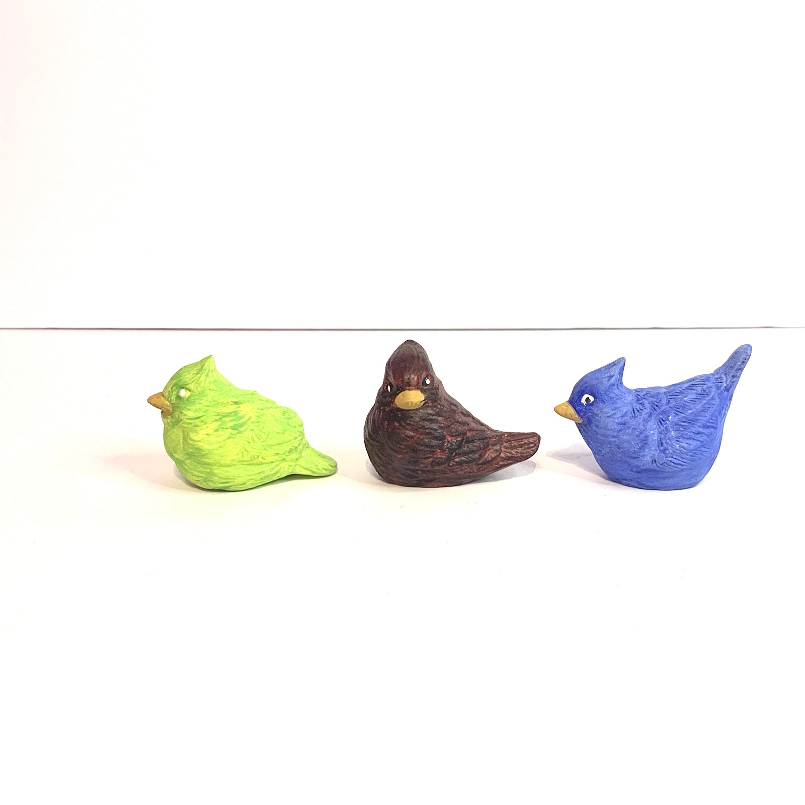 Ceramic Or Resin Bird Figurine Lot of 3 Small Birds Green Blue Red Hand Painted
