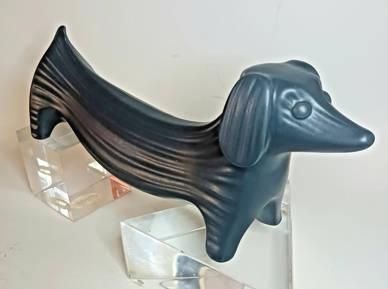 Jonathan Adler Rare Large Dark Blue Stoneware Dachshund Figure 12”