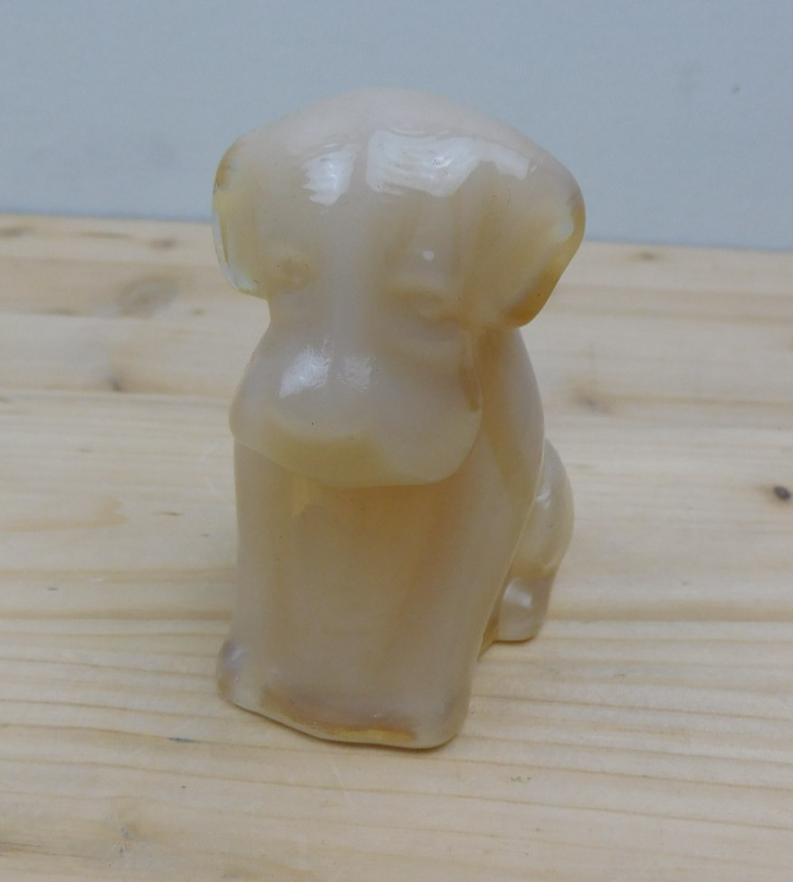 Vintage Degenhart Art Glass Pooch the Dog Figurine “Baby Pink Slag” UV Glow