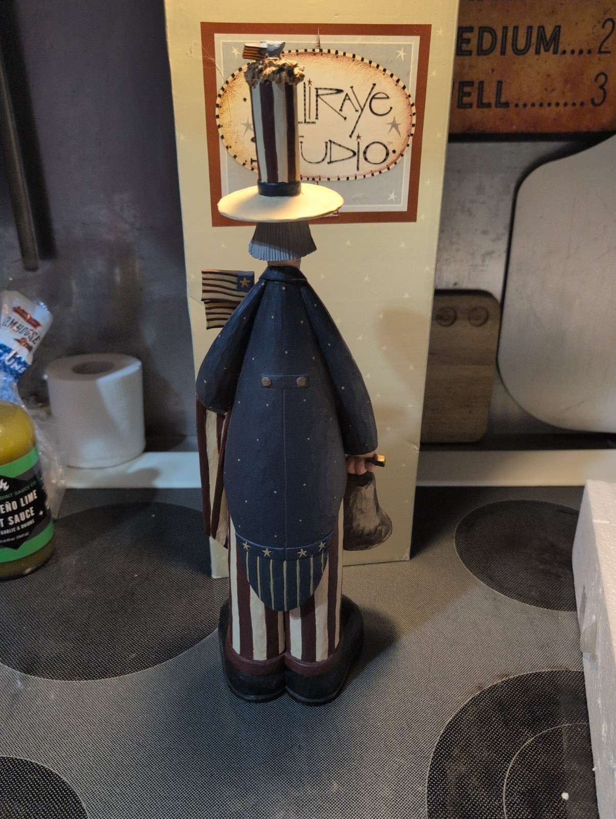 1998 Williraye Studio Uncle Sam 16″ WW7765 Folk Art Liberty Bell W Bird