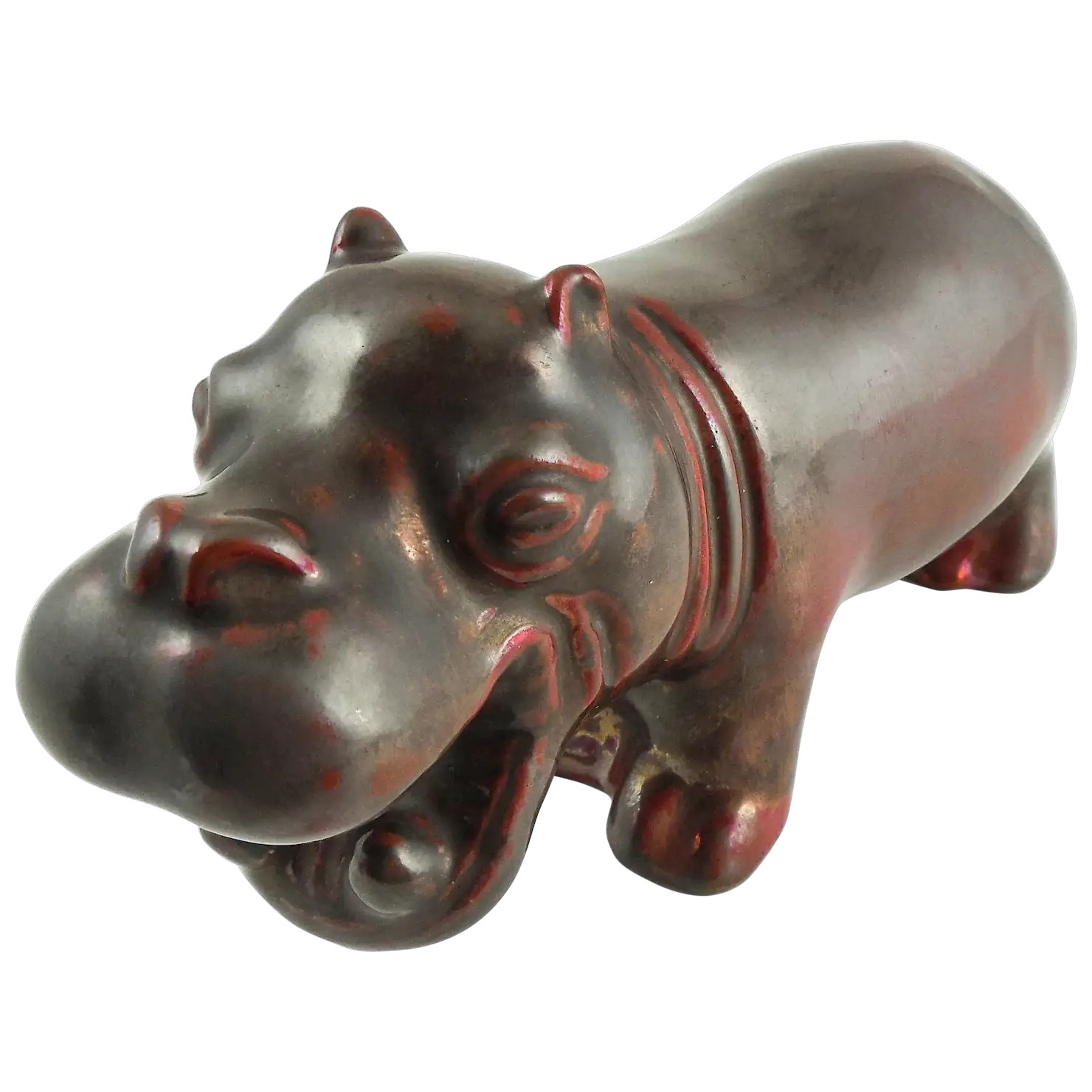 Laurids Hjorth (Denmark) Ceramic Hippopotamus Figure, Signed. RARE Antique