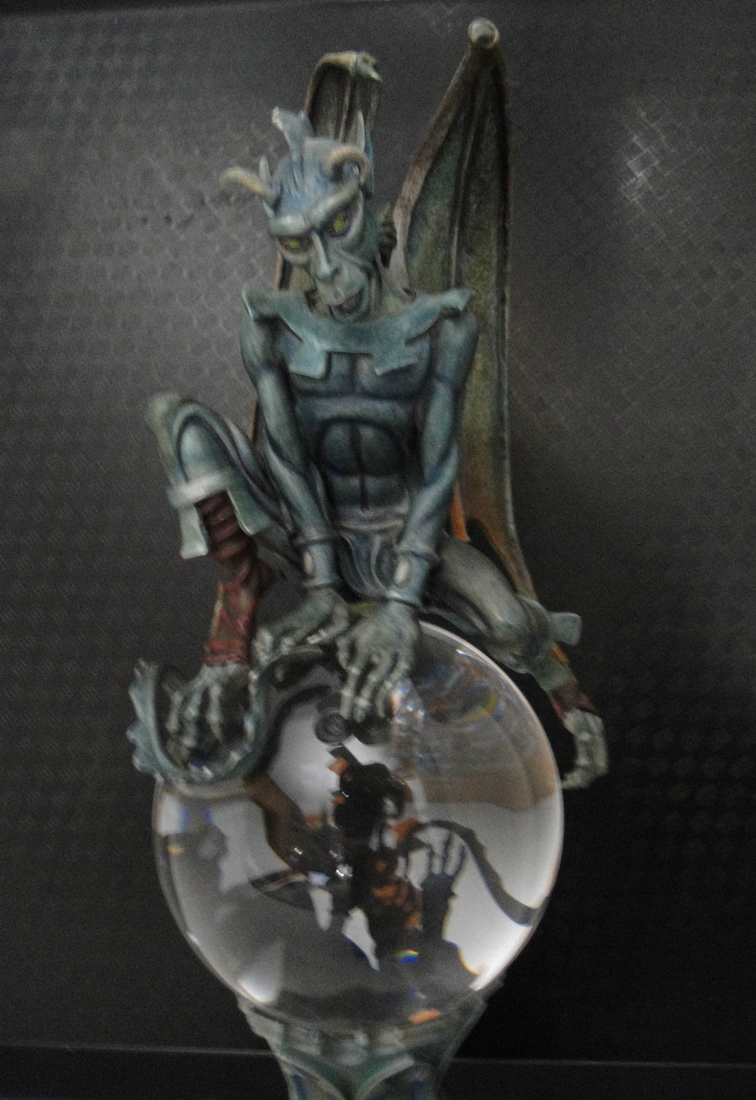 Satan Deviil Demon Gothic Solid Fine Pewter on Crystal Ball Figurine