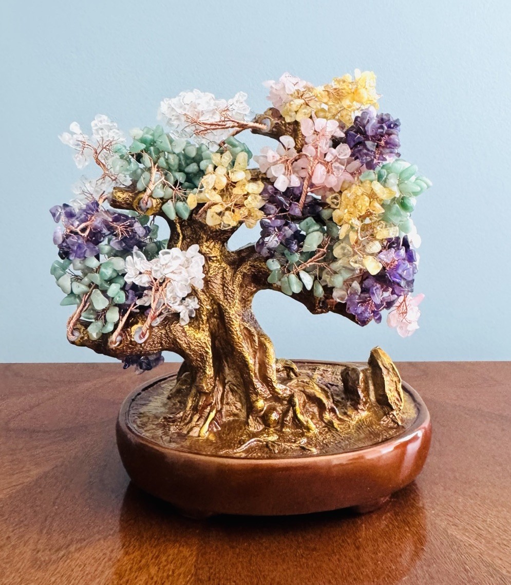 NEW Kalifano Chakra Bonsai TREE OF LIFE 1,251 Multicolored Gemstones 12″ In Box