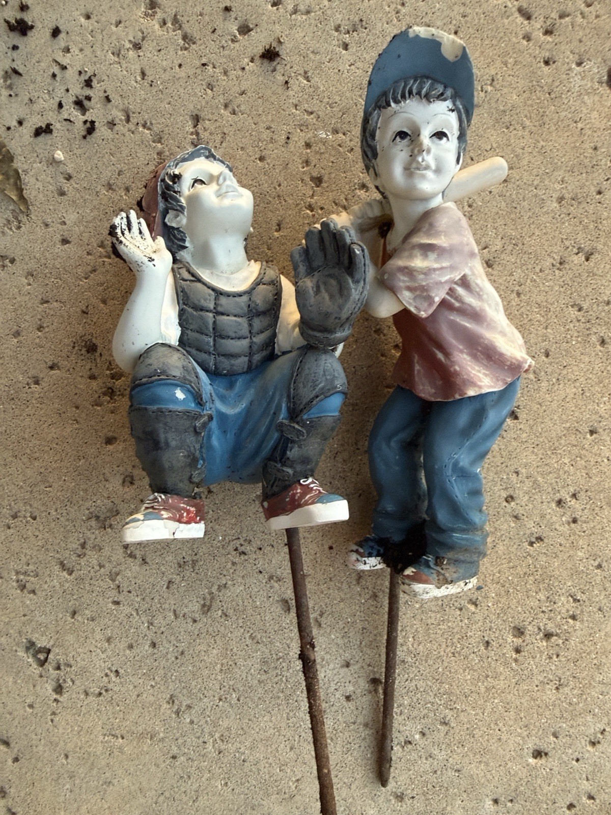 Baseball Pitcher & Catcher Sculptures Vintage Home Run Or Strike