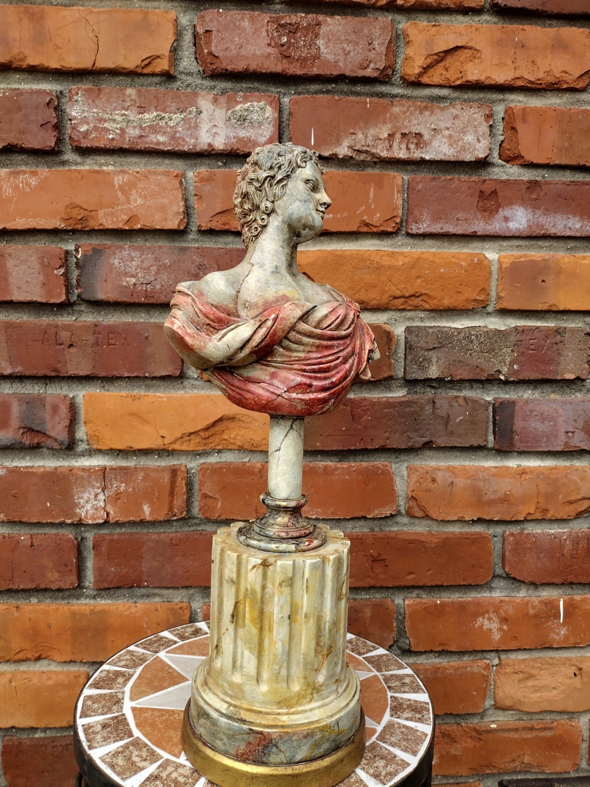 Vintage ’80s Spelter Apollo / Caesar Pop Art Bust Faux Marble Column Retro