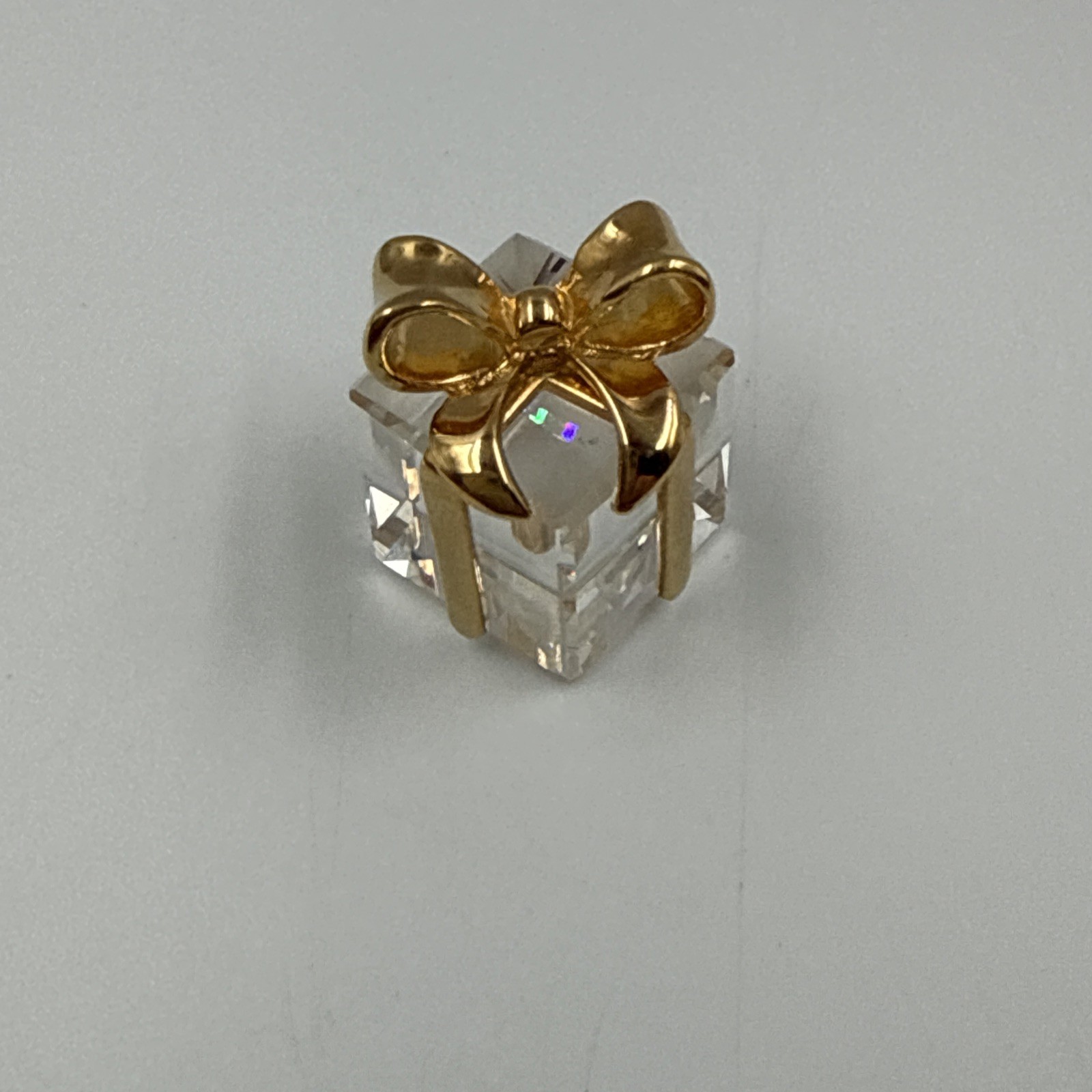 VTG SWAROVSKI Small Crystal Present Gift Box w/ Gold Plated Bow Miniature Retire