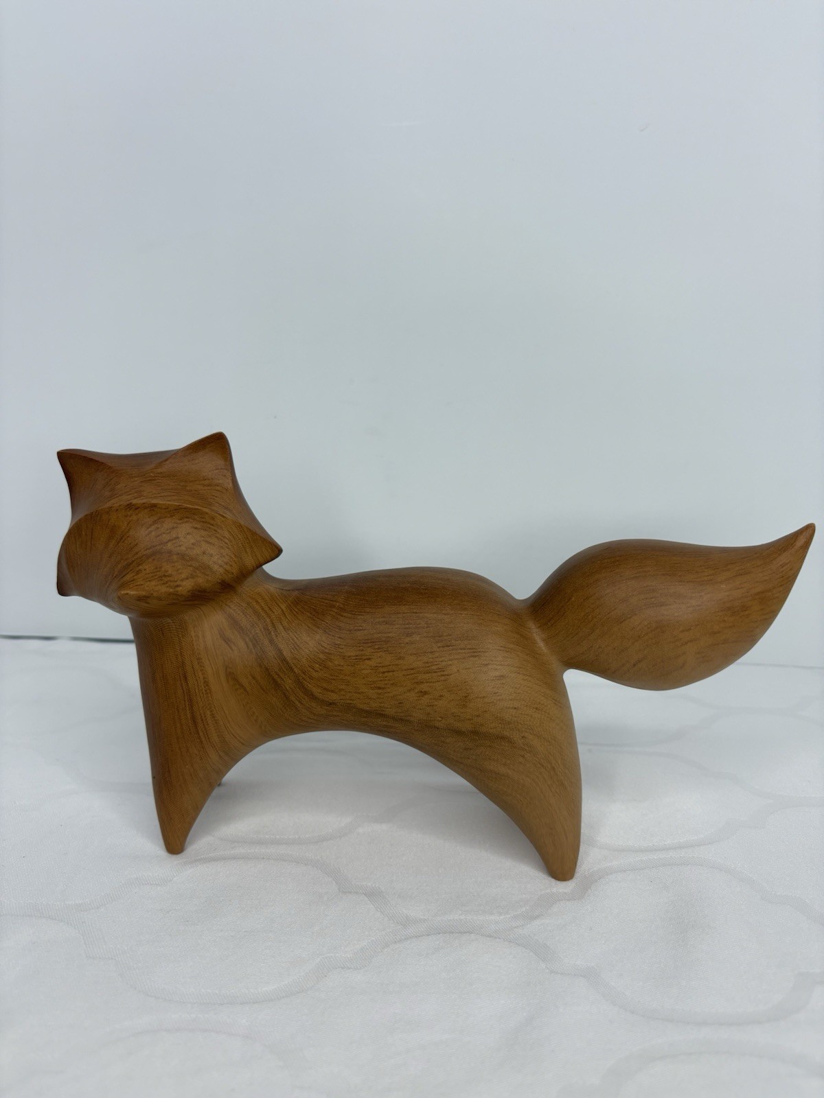 Vintage Poly Resin Fox Or Raccoon Figurine Wood Like Small Statue
