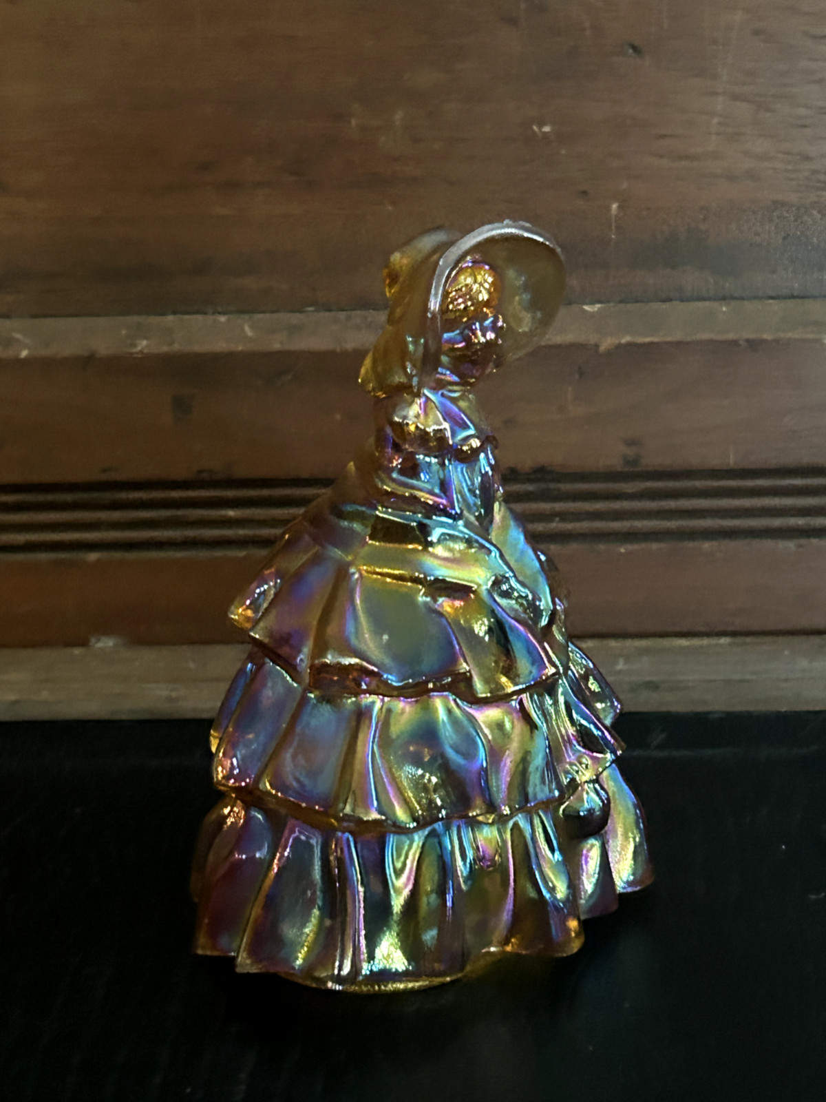 Vintage Wheaton Iridescent Marigold Girl Belle Carnival Glass Victorian Woman