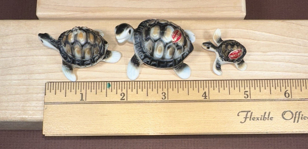 ✨Vintage SEA TURTLE TRIO bone china with stickers, matte finish, textured shell