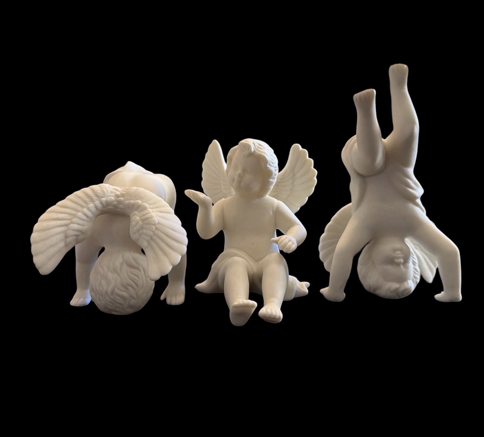 2 Tumbling 1 Sitting Cherub Angel White Matte Ceramic Figurines Coquette Small ￼