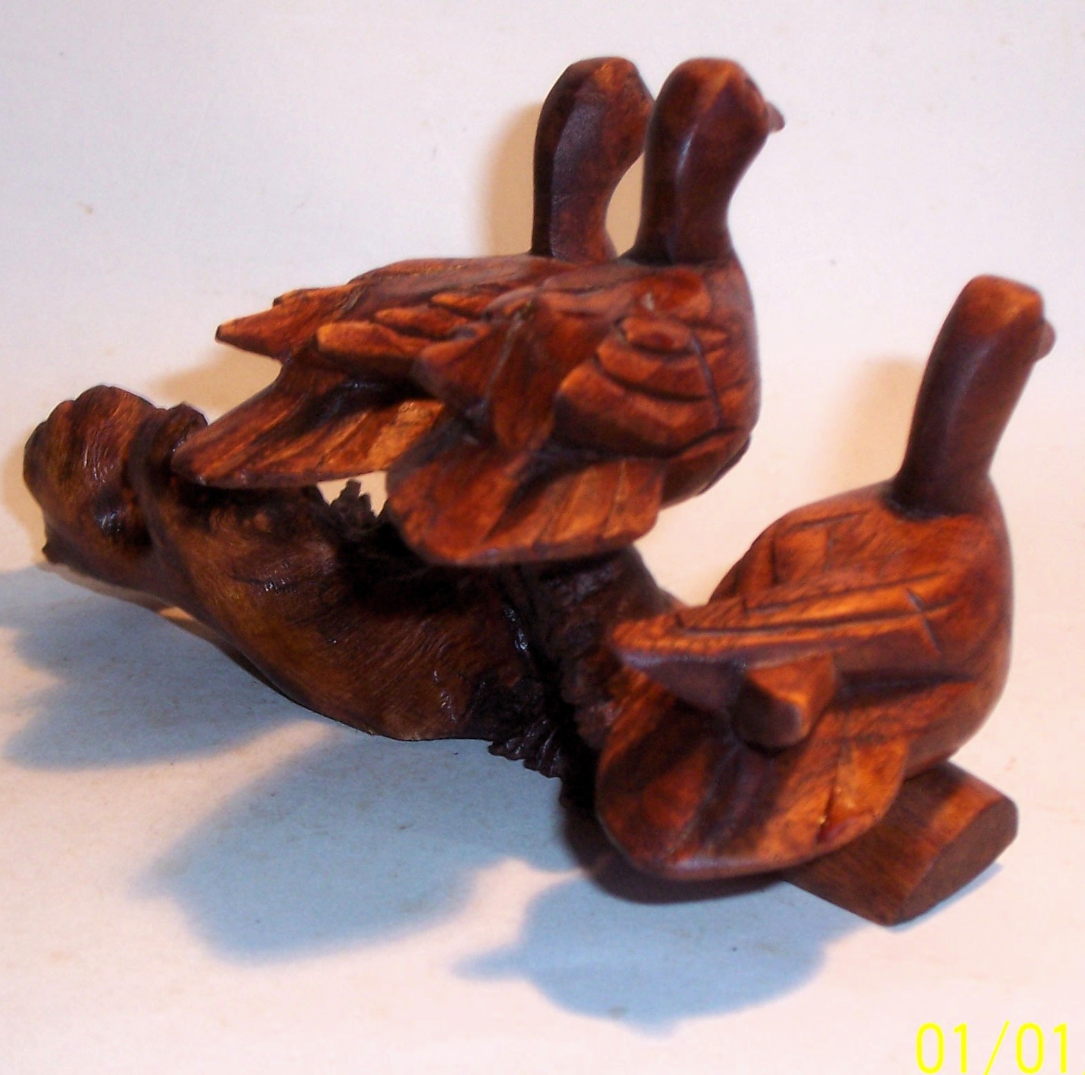Old 3 DUCKS Hand Carved Drift Wood Art Sculpture Statue Figurine Vintage Antique