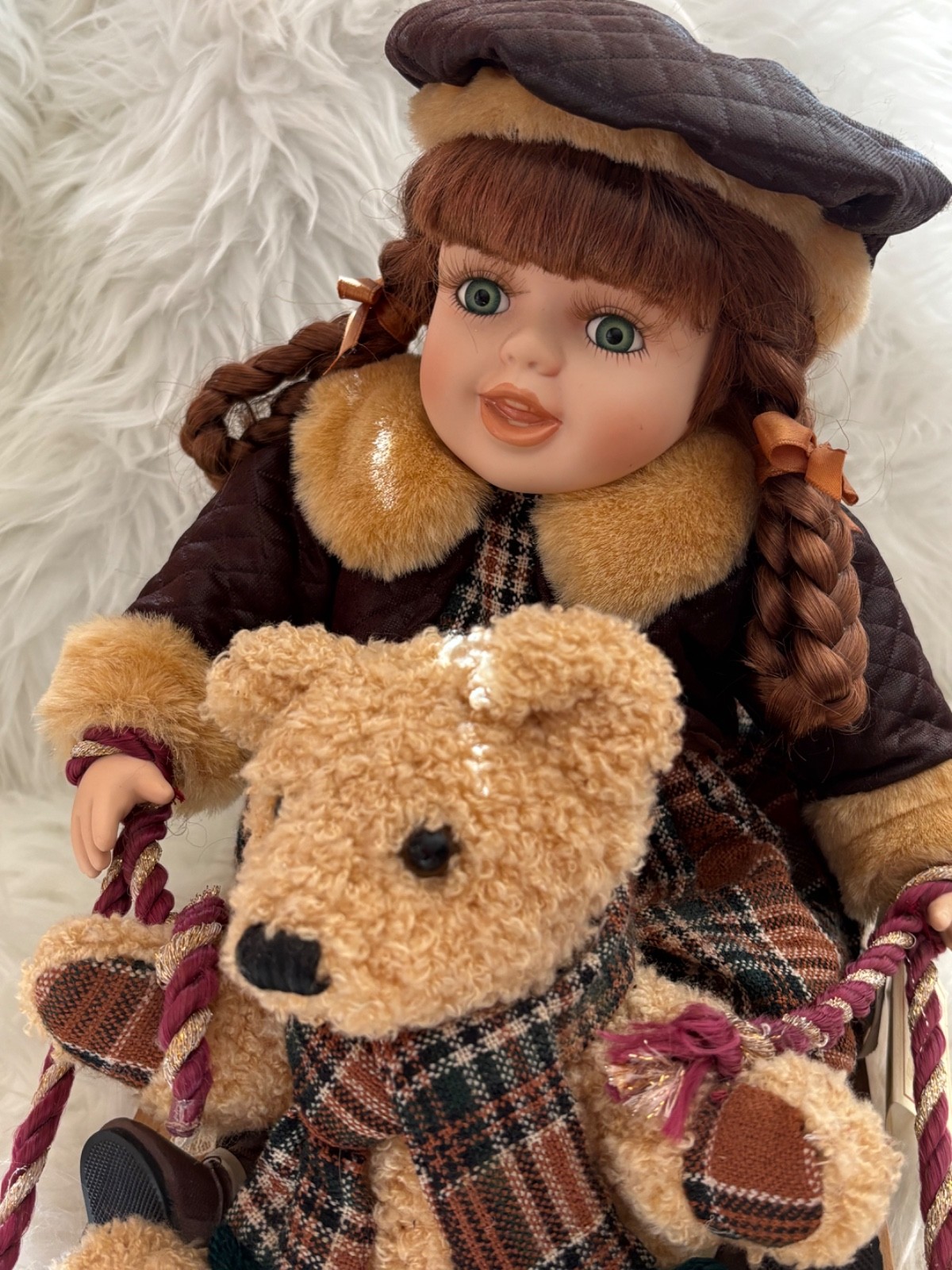 Collector’s Choice Porcelain Doll-Teddy Bear Riding On A Sled Limited Edition