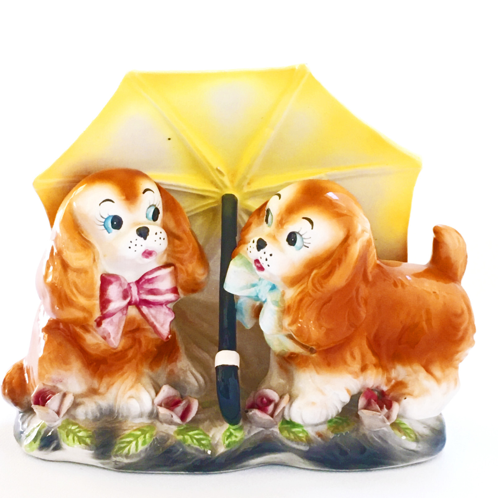 Vintage Anthropomorphic Cocker Spaniel Puppy Dogs under umbrella CUTE