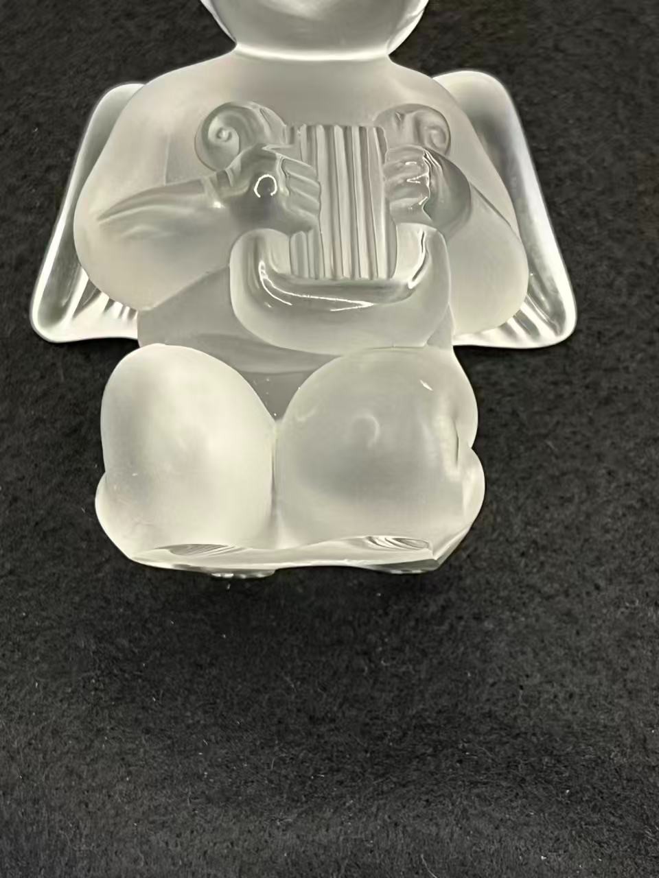 Lalique France Frosted Crystal Cherub/Angel Playing Lyre Figurine 3.3in Tall