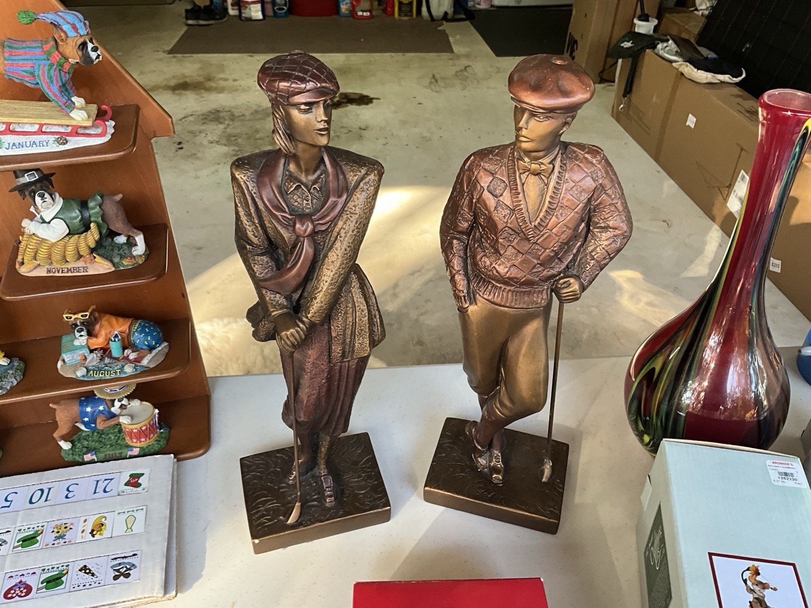 VTG Bronze/Brass Plated Contemplating Standing Golfer Statue/Figurine 16 Inches