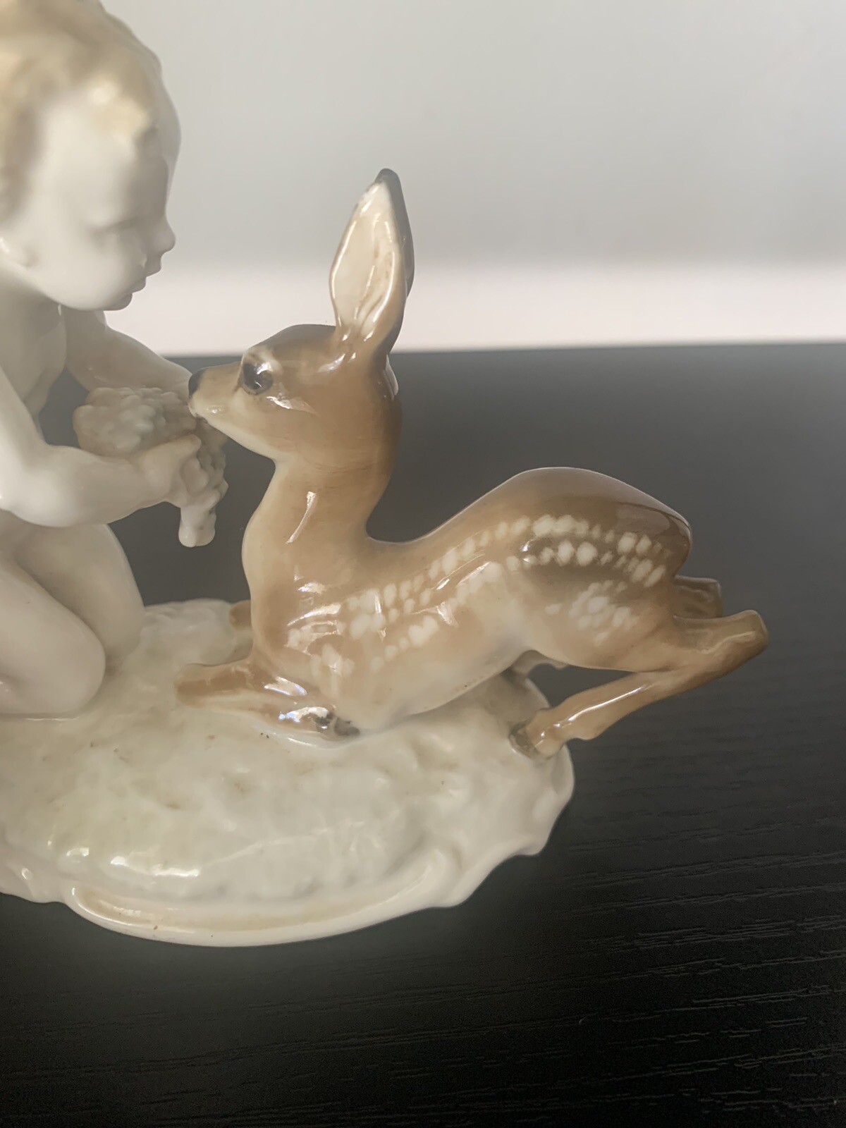 K Tutter Hutschenreuther Selb Germany Figurine Cherub Deer Fawn Signed Germany