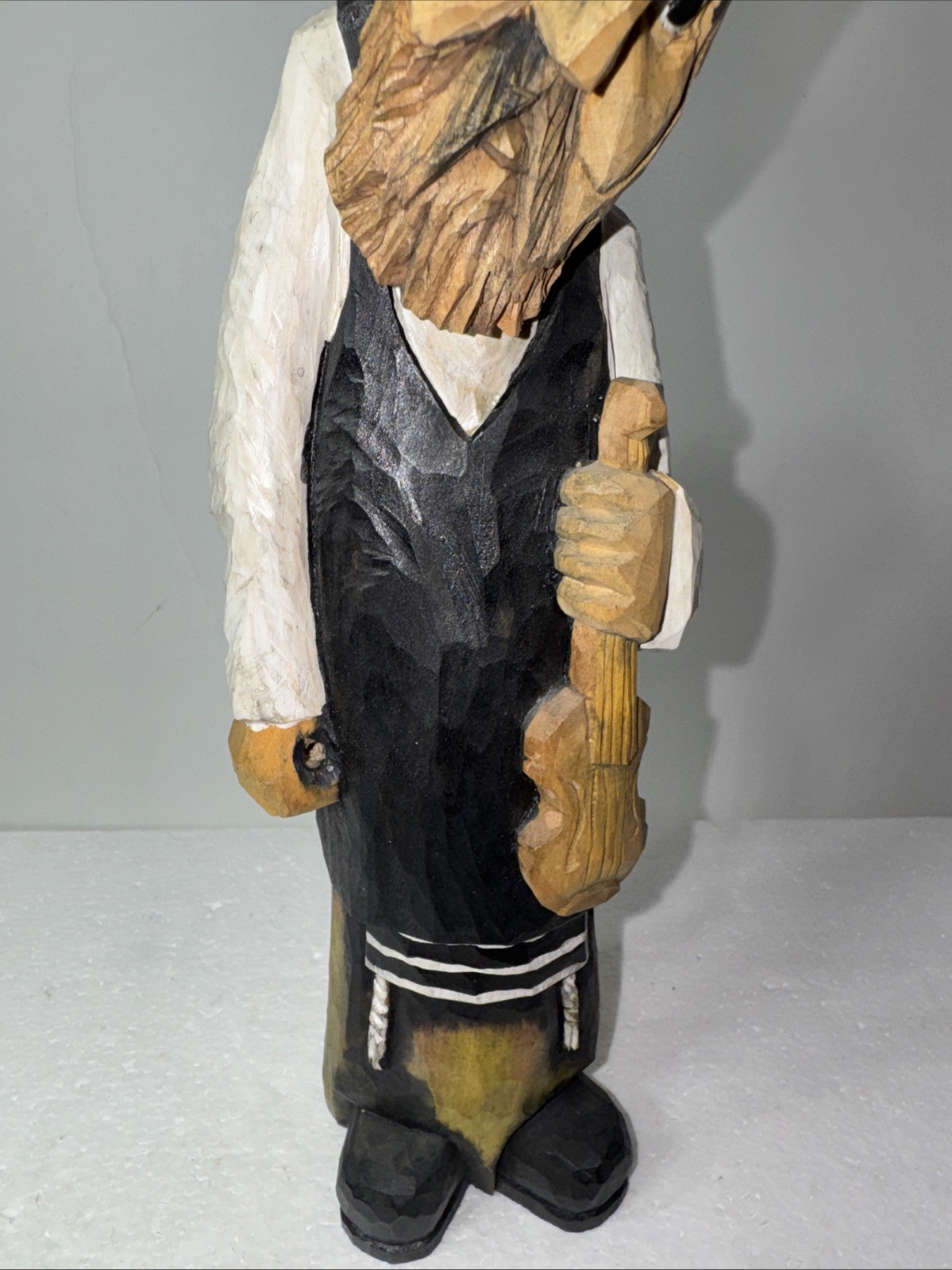 Hand Carved Wooden Man With Fiddle Fork Art
