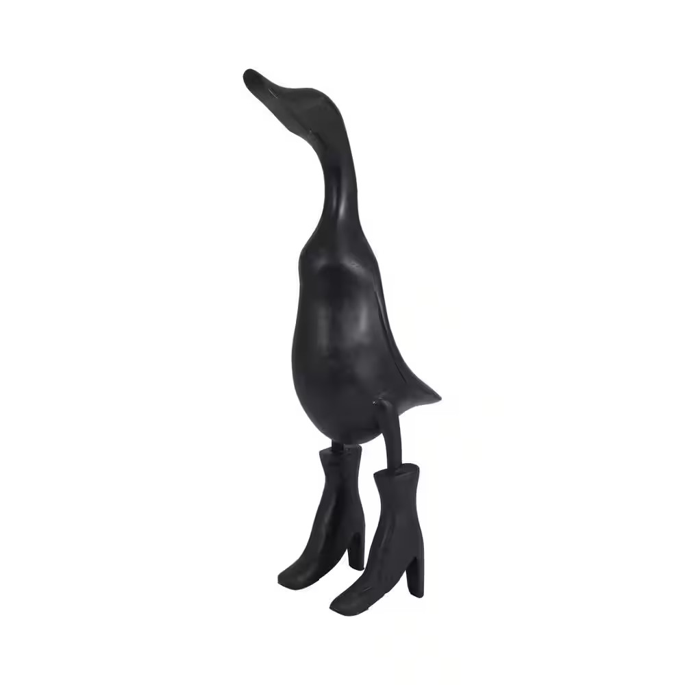 Black 5 In. X 20 In. Bamboo Wood Duck in Rainboots Decorative Figurine