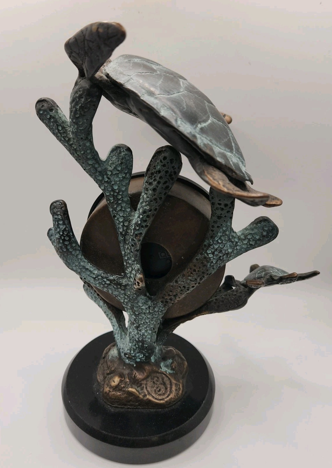 SPI Home Sea Turtle Duet w/ Seagrass Bronze/Brass Handpainted Sculpture Clock 8″