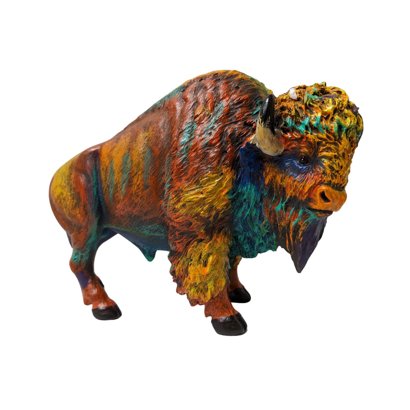 Rustic Colorful Bison Figurine – Lifelike Wildlife Decor for Home or Office