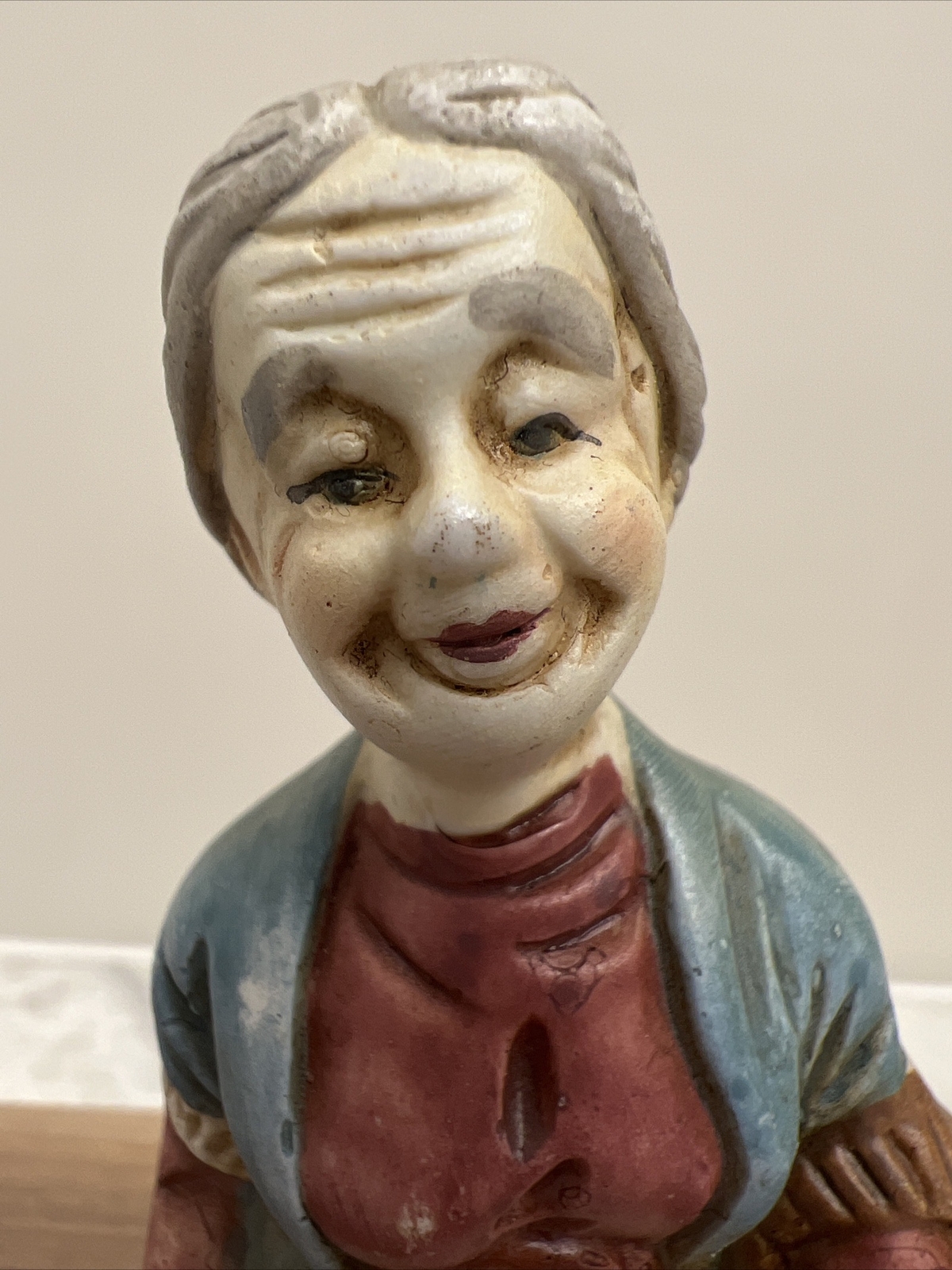 Vintage Old Woman Carrying Basket Of Apples 6 inches tall Porcelain.