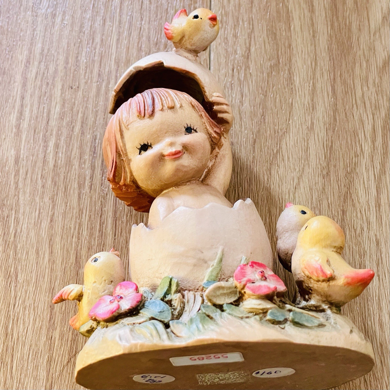 Anri Wood Carving Doll Girl in Egg by Ferrandis, approximately 13.5cm