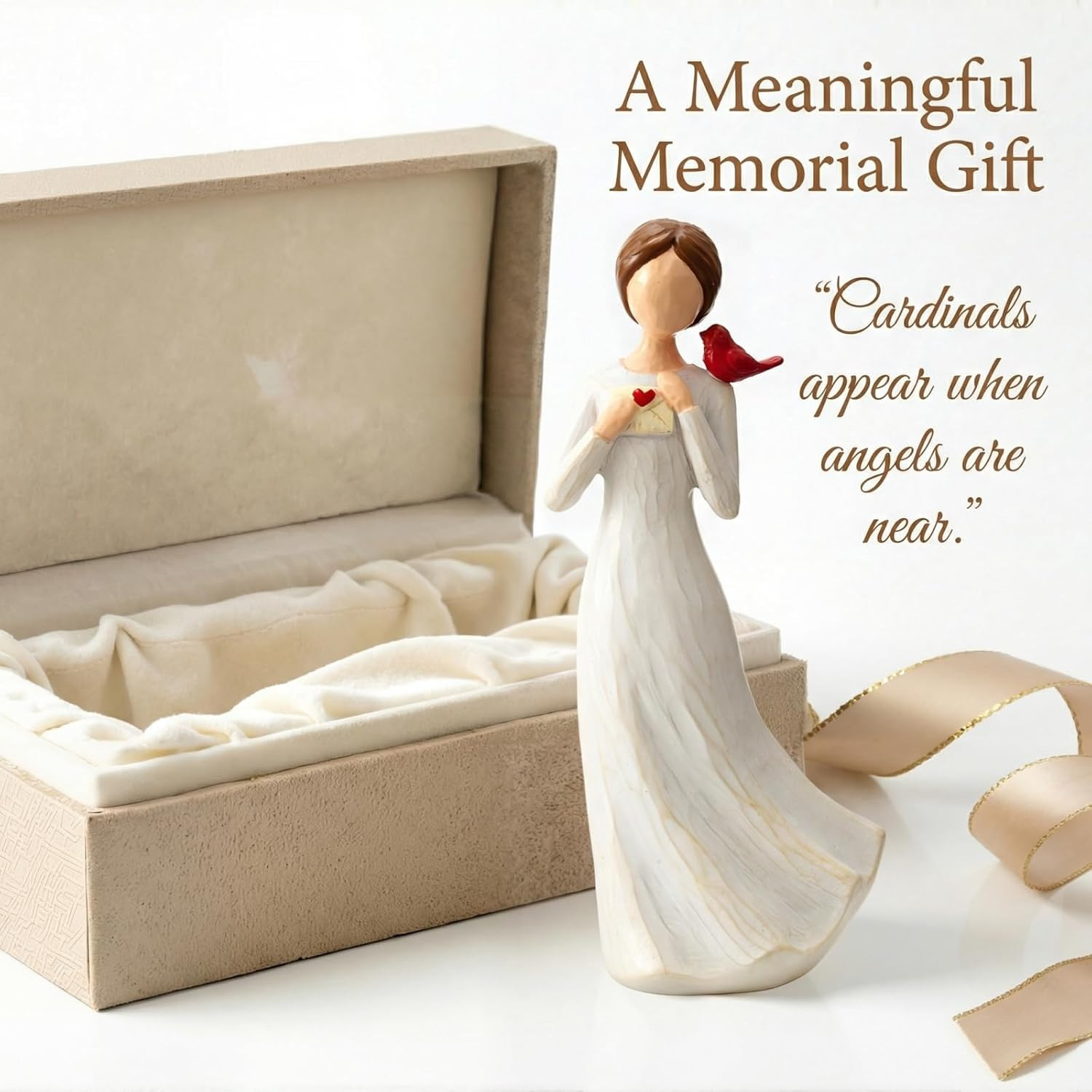 Hand-Painted Memorial Angel Figurine with Red Cardinal & Love Letter – 6.2 Inch