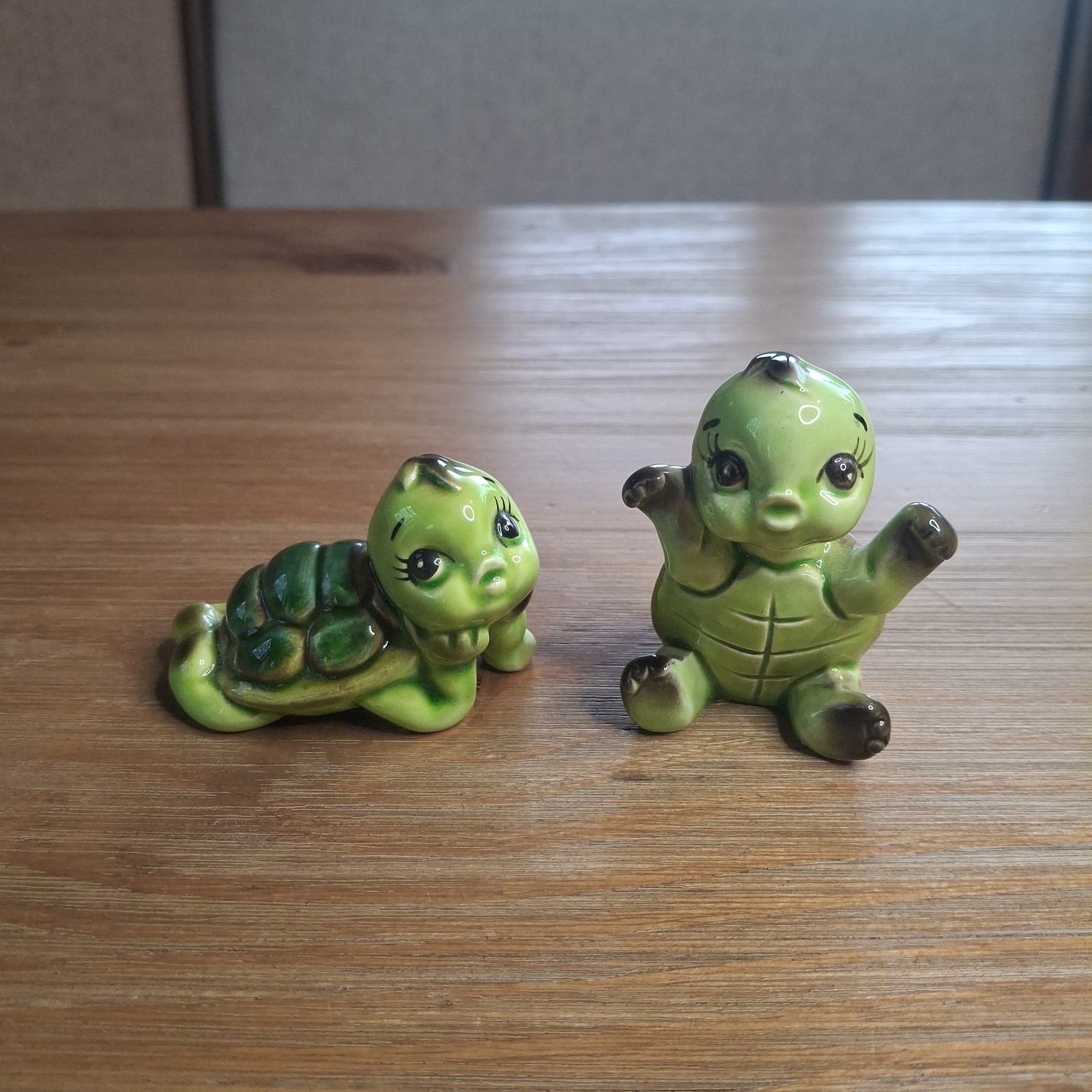 Vtg Anthropomorphic Norcrest Ceramic Turtle Figurines Set of 2 Whimsical 70’s