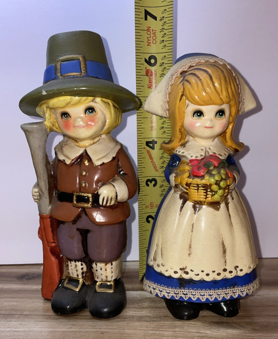 Vtg Napcoware Pilgrim Boy & Girl Figurines Thanksgiving M 8228 Japan used