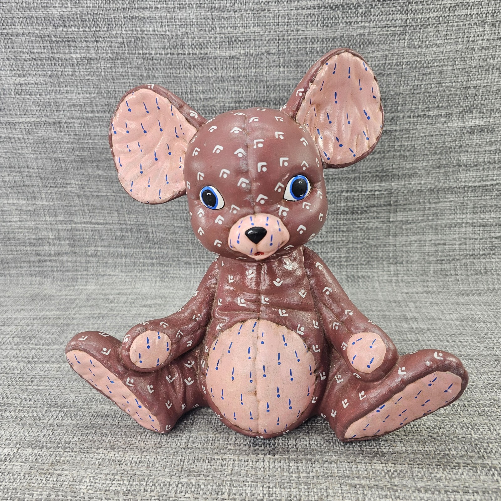Vintage Kimple Ceramic Mold Quilted Puffy Mouse Pink Ears Figurine
