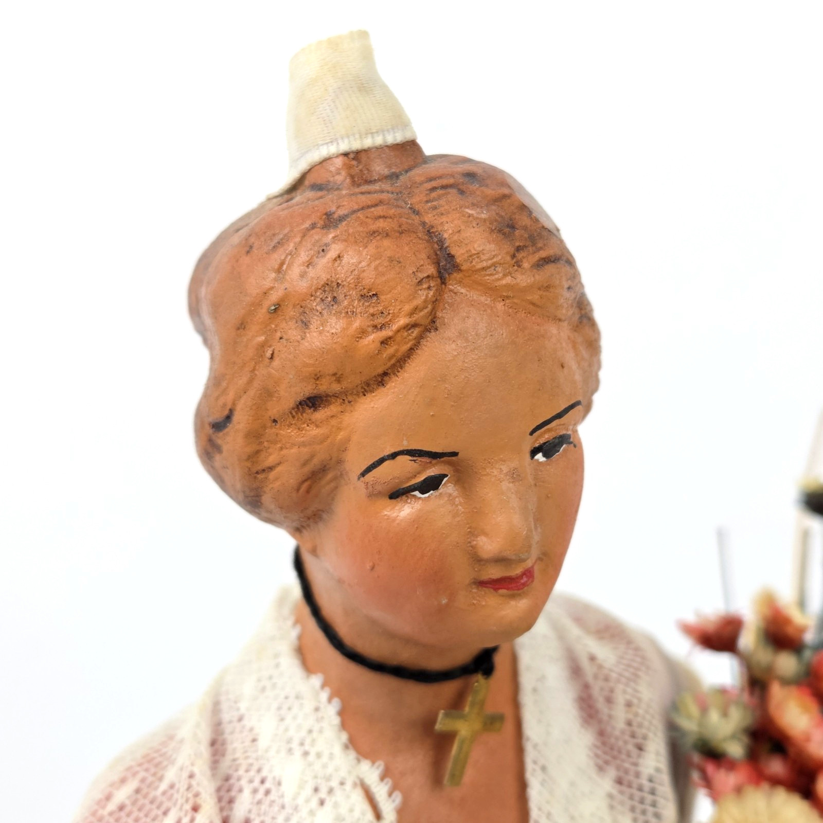 Simone Jouglas Santon Doll Traditional French Terracotta Figurine Cross Vintage