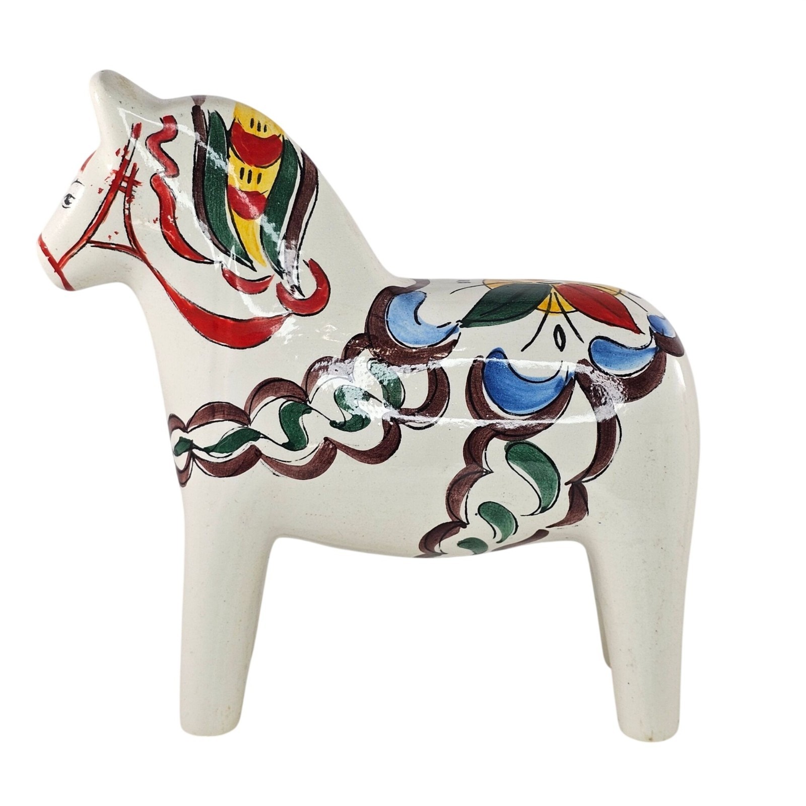 Scandia Dala Horse Figurine Ceramic Hand Painted Brazil 6.5″ Vintage 1970s