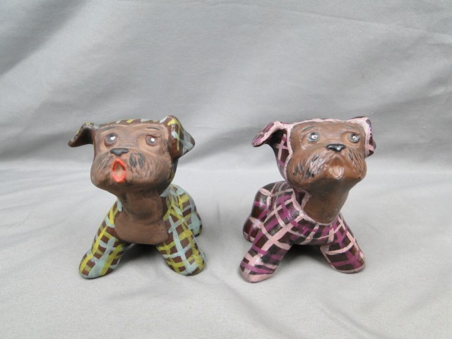 Vintage Jeanette Clark Ceramic Plaid Dogs 1970 BB