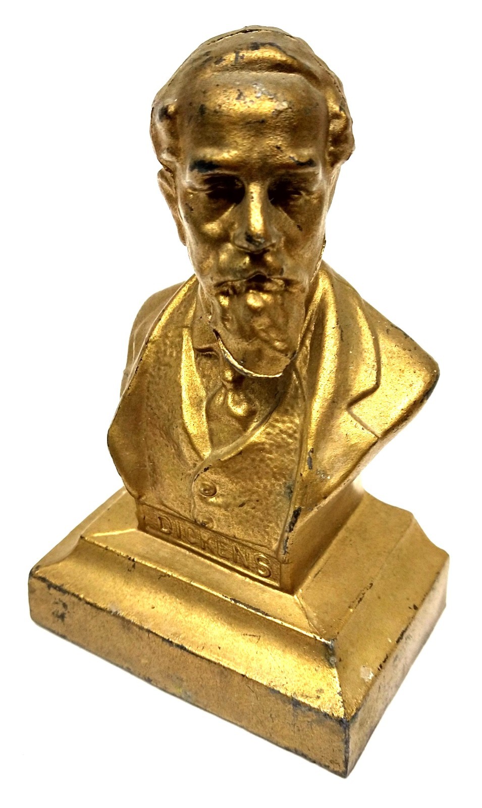 Vintage CHARLES DICKENS Gilded Cast Metal BUST Sculpture 5 1/2″ High