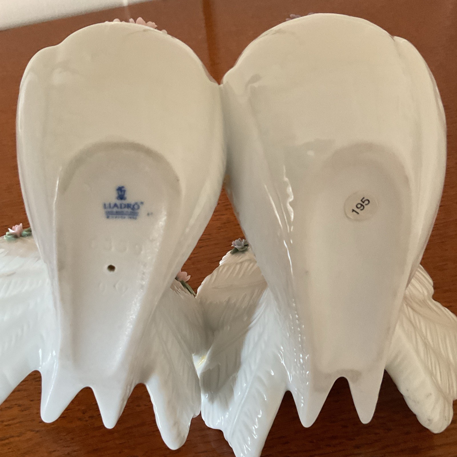 Lladró Porcelain White Dove Bird Figurines Pair (2) with Floral Accents