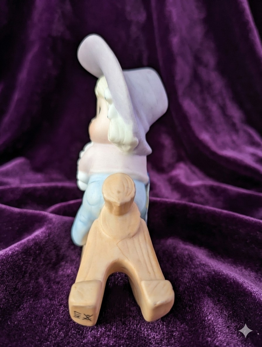 Vintage Homco 1417 Girl Cowgirl Rocking Horse Bisque Porcelain Figurine Pastel