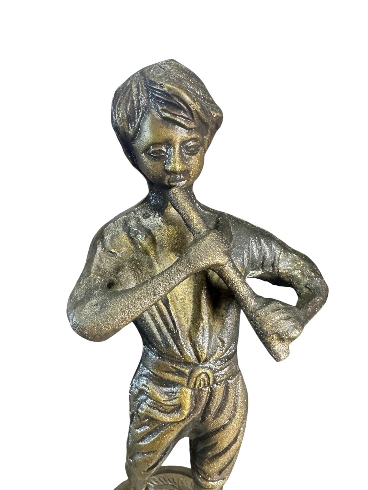 Vintage Brass Musician Figurines – Boy with Flute & Girl with Violin. 9” Tall.