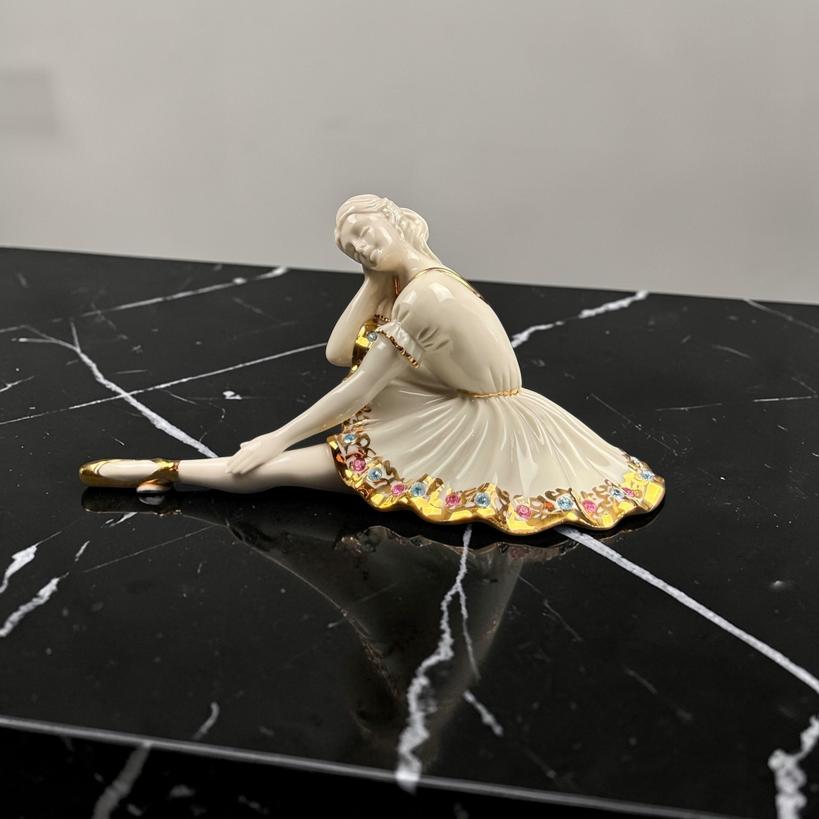 RG Porcellane Capodimonte Limoges Ballerina Figurine White Gold Swarovski Italy