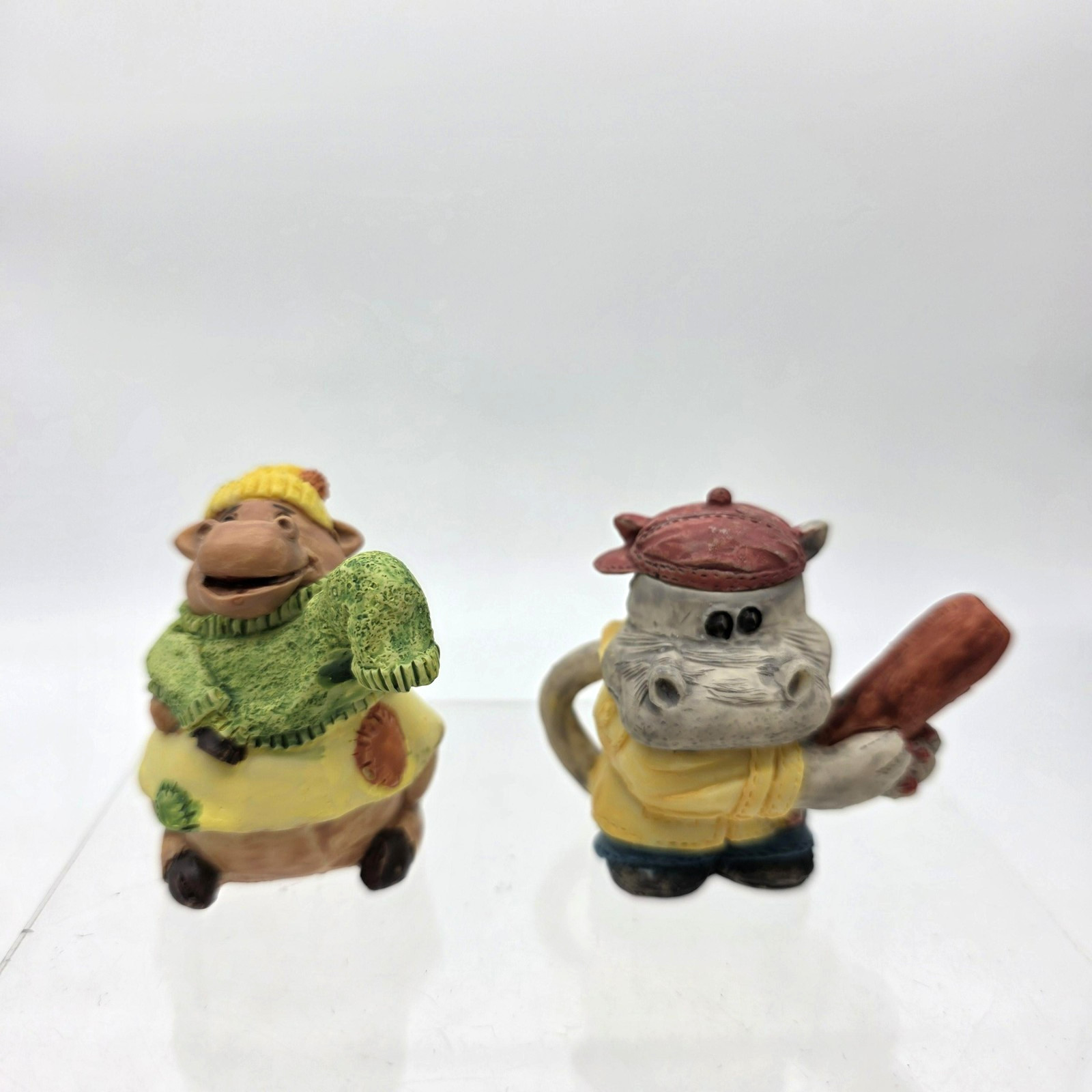 Unmarked Resin Animal Figurines Lot Of 2 Small Removable Heads House Hippo