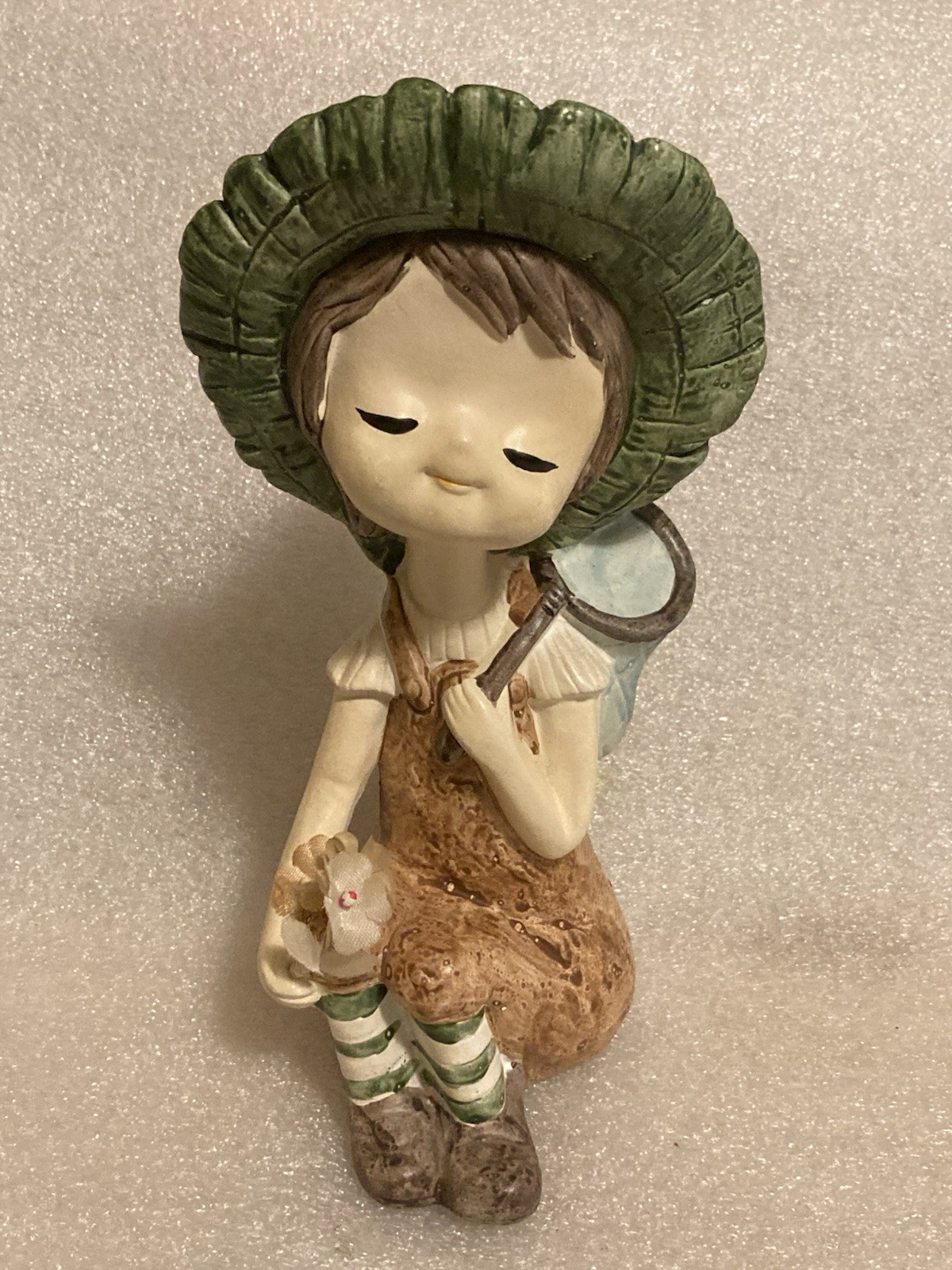 Vintage Mod Hippie Poppet Trixie Girl w/ Flowers Butterfly Net Japan 1960’s MCM