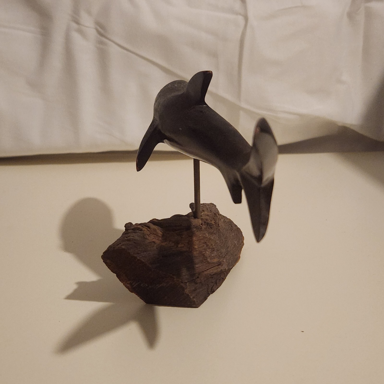 Hand Carved Wooden Shark Figurine 8in Made With Wood And Brass