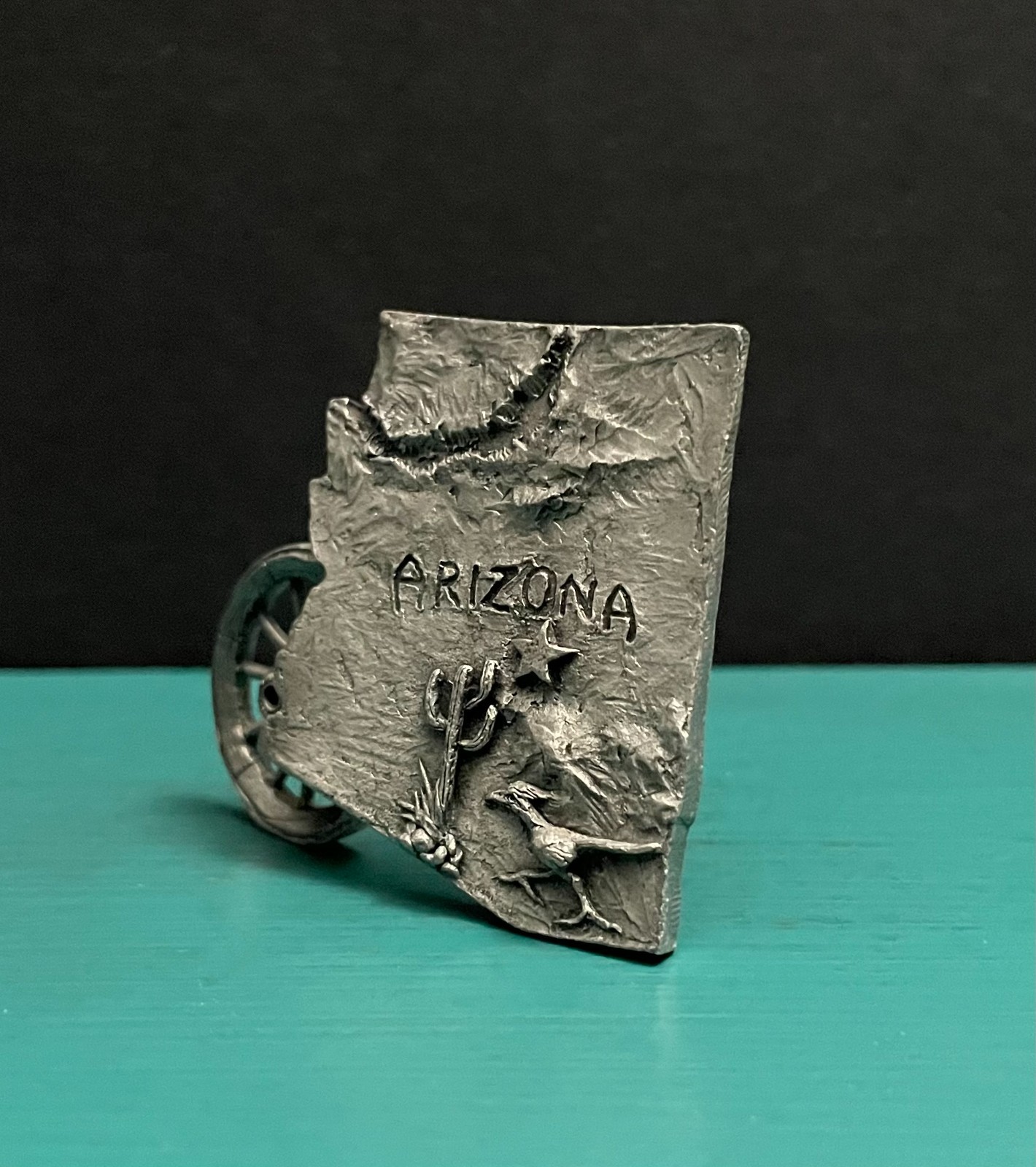 Boyd Perry Rawcliffe Pewter Arizona State Map Roadrunner Saguaro Cactus Figurine