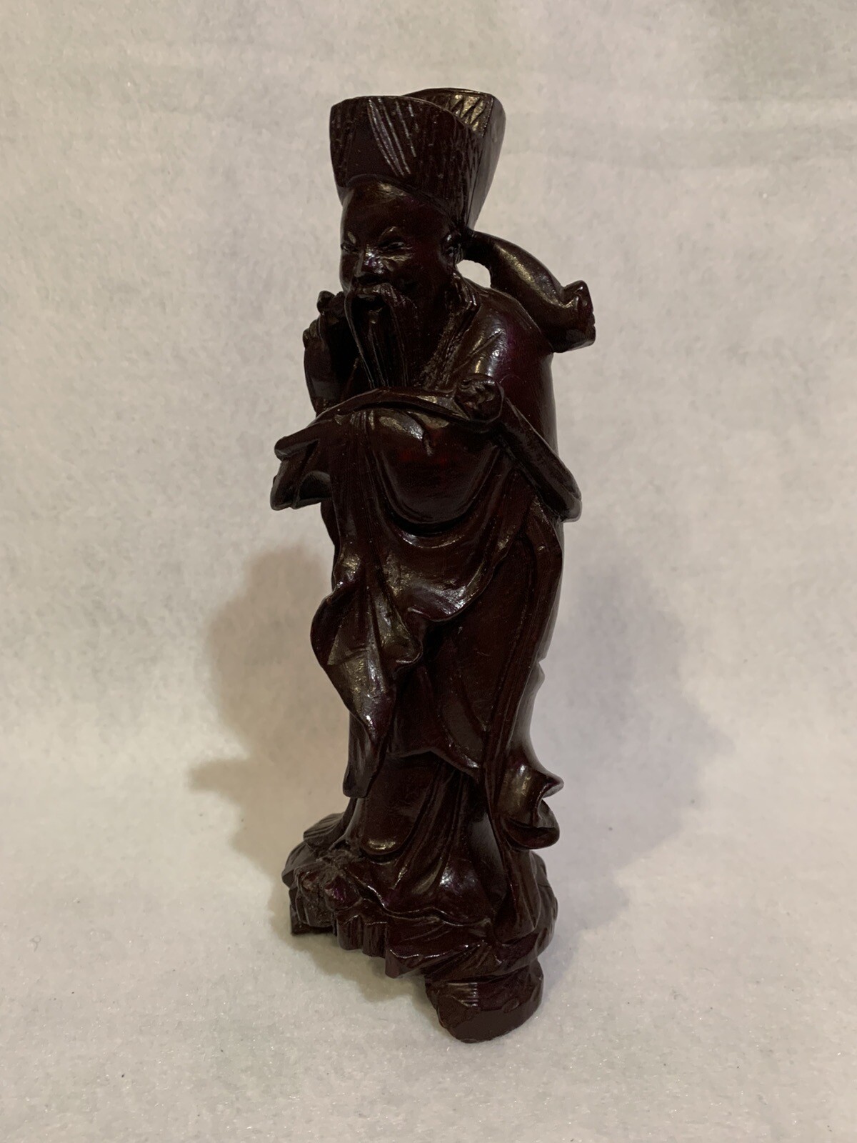 Hand Carved Chinese Asian Wise Man Diety Wooden Statue Figurine Oriental Decor