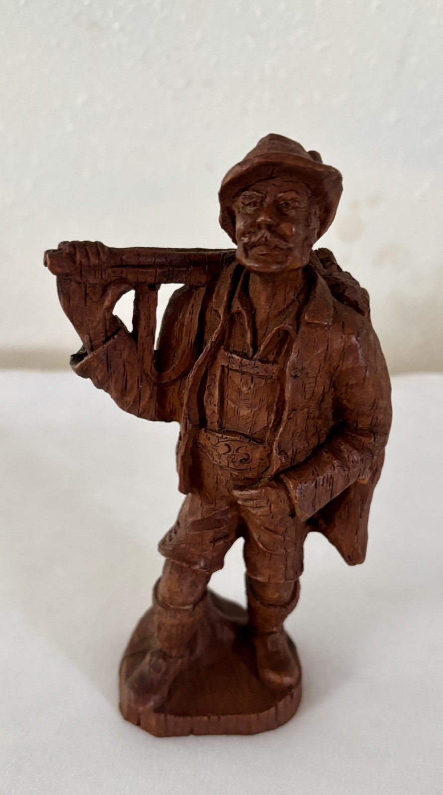 Vintage 7” Black Forest Wood Hand Carved Hunter With Shotgun And Deer