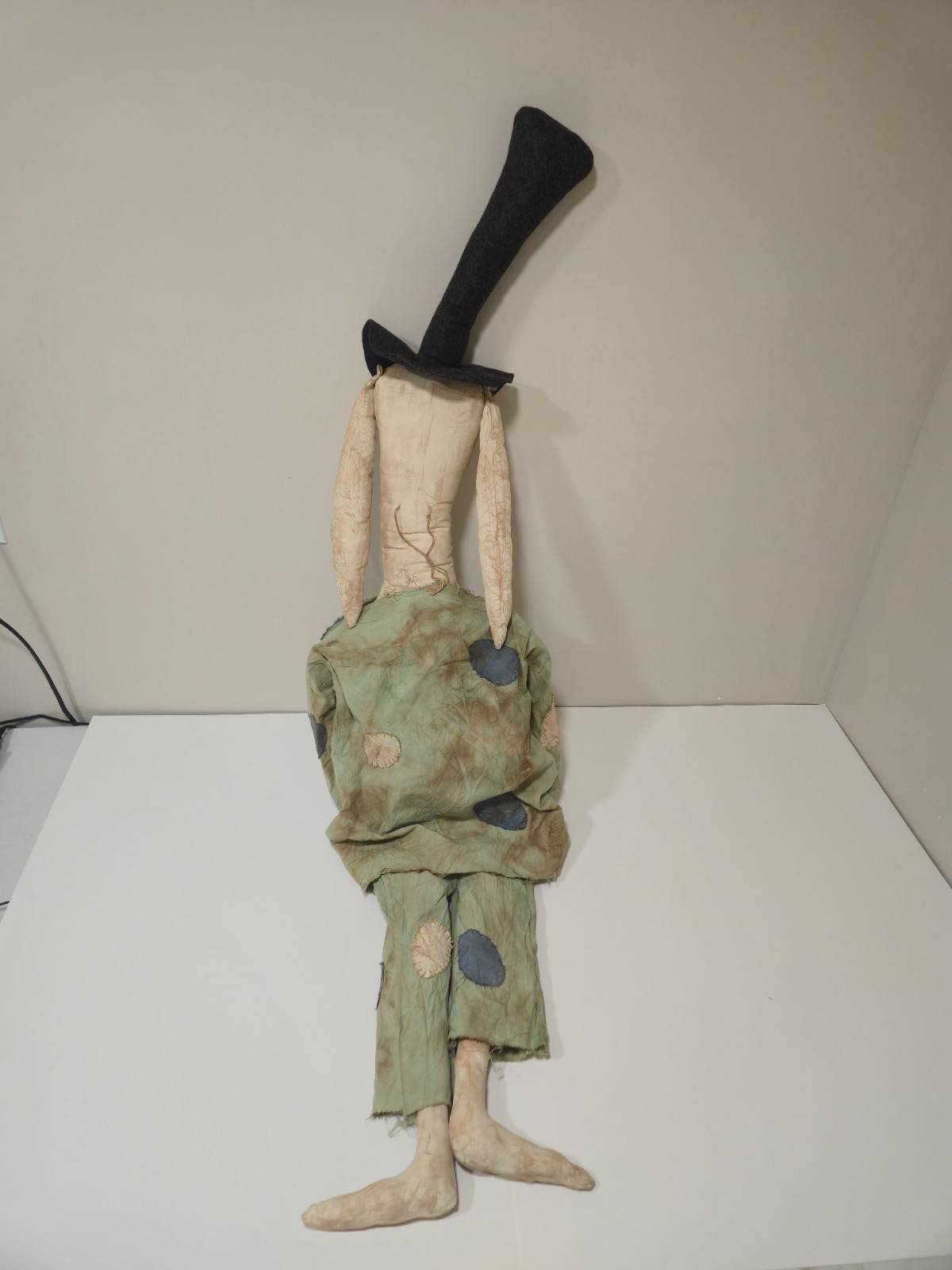 Large 50” Primitive Folk Art Cloth Doll Handmade Whimsical Tall Hat Rustic Decor