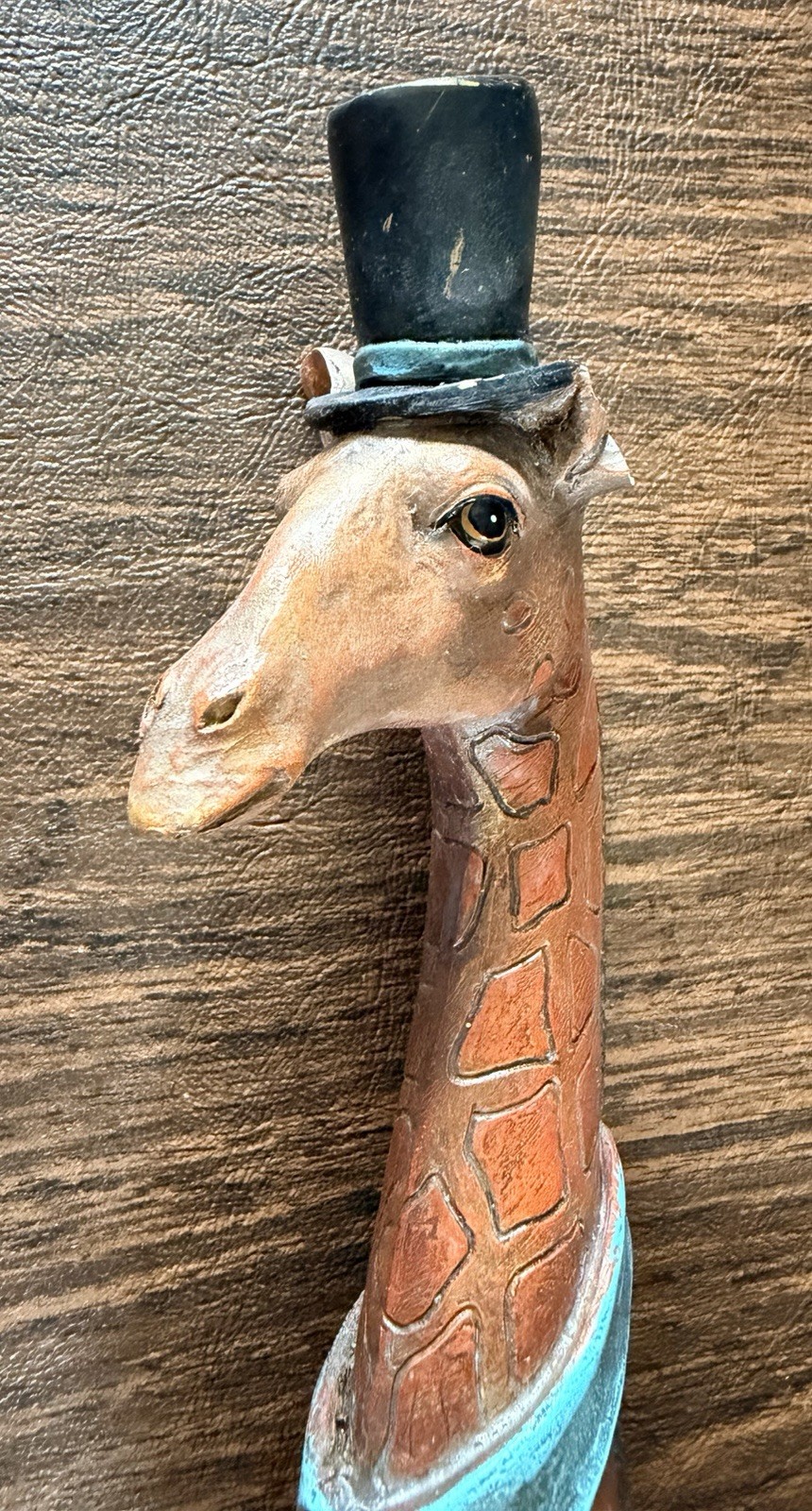 Vintage Whimsical Giraffe Figure With A Top Hat & Tie ~ 16 1/2”Tall Hand Painted
