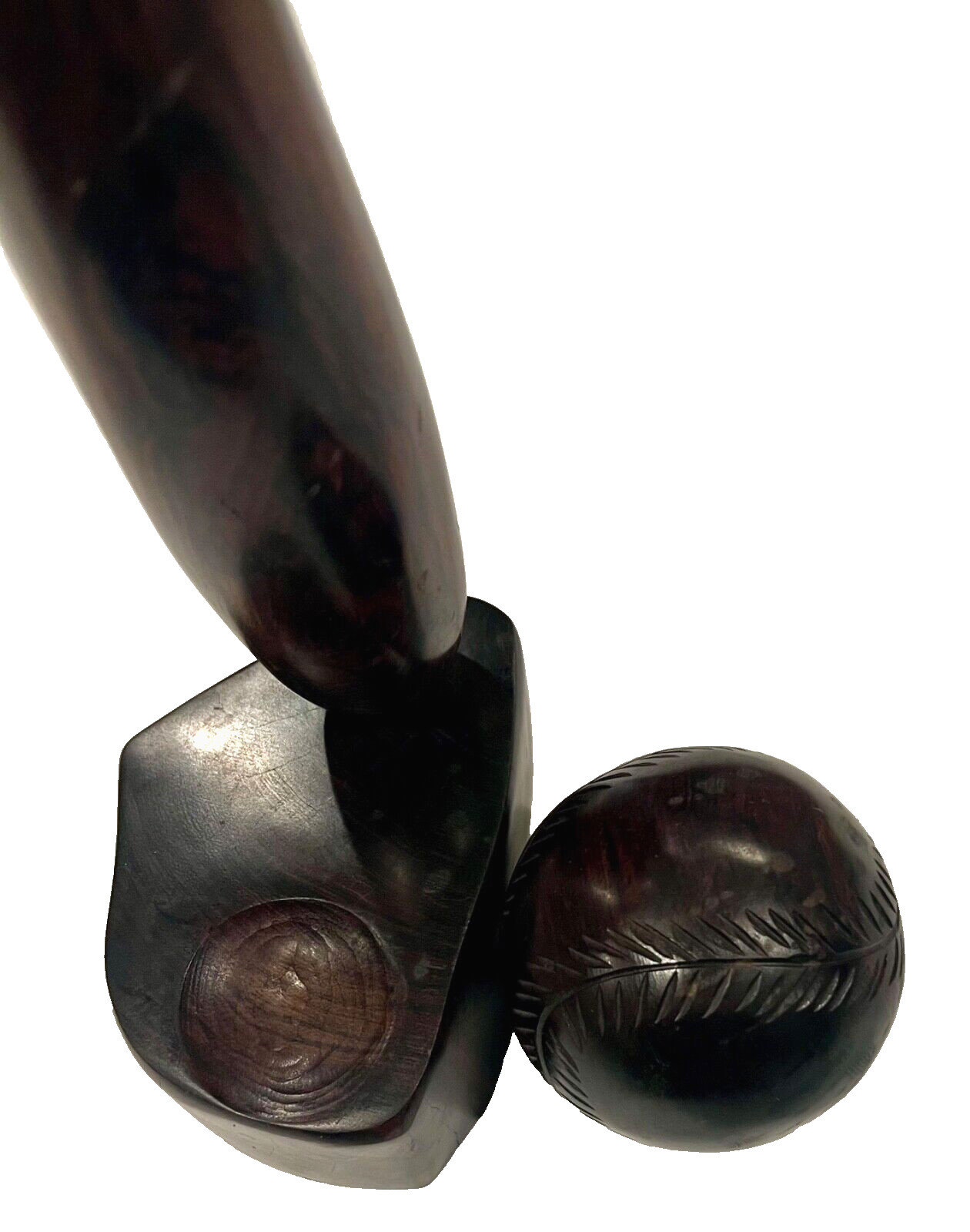 Vintage Mahogany Solid Wood Baseball & Bat Hand Carved Desk Decor Set 16″ H